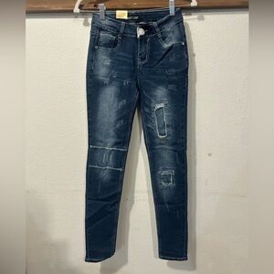 SWEET LOOK JEANS SZ 1 TEENS BLUE DISTRESSED STRETCH POCKETS ZIP CLOSURE (1474)